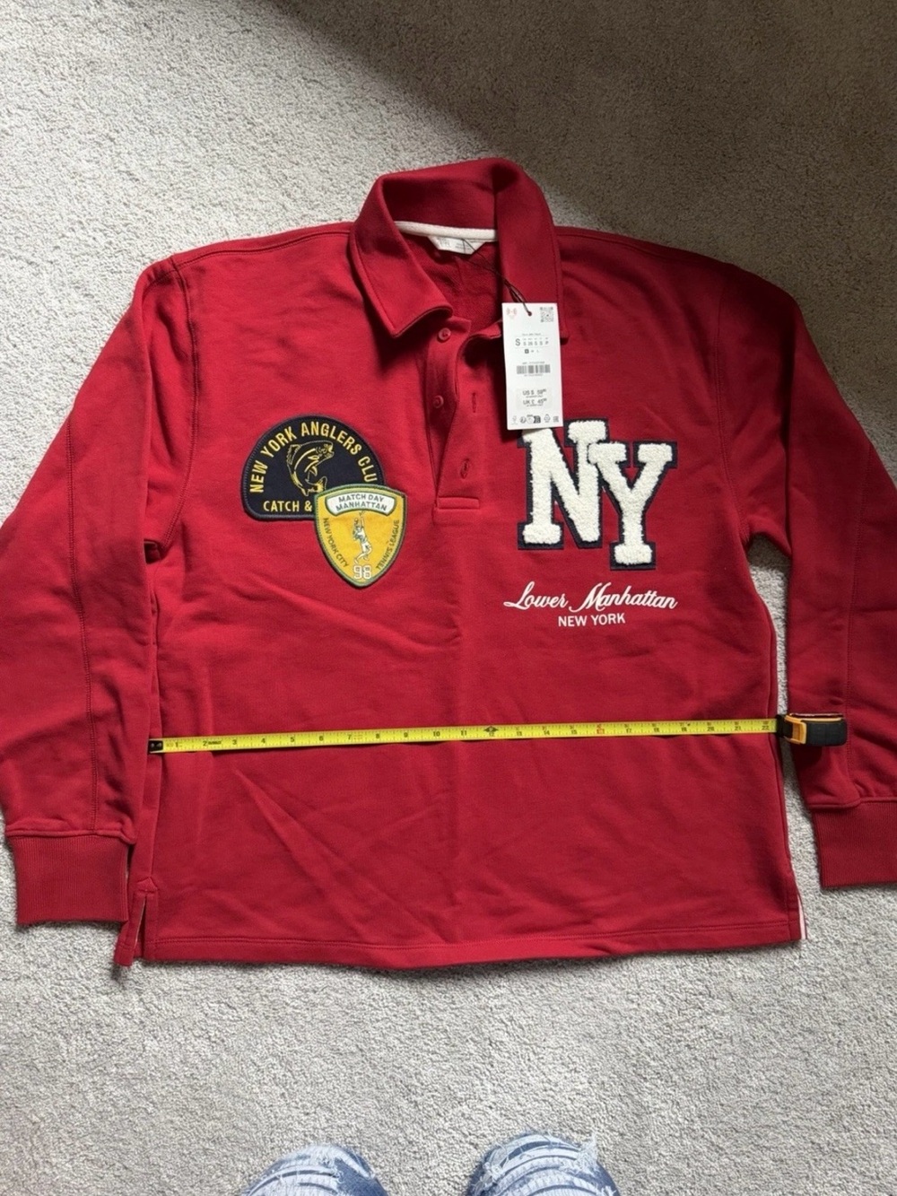 Zara Red NY Patch Rugby Sweater